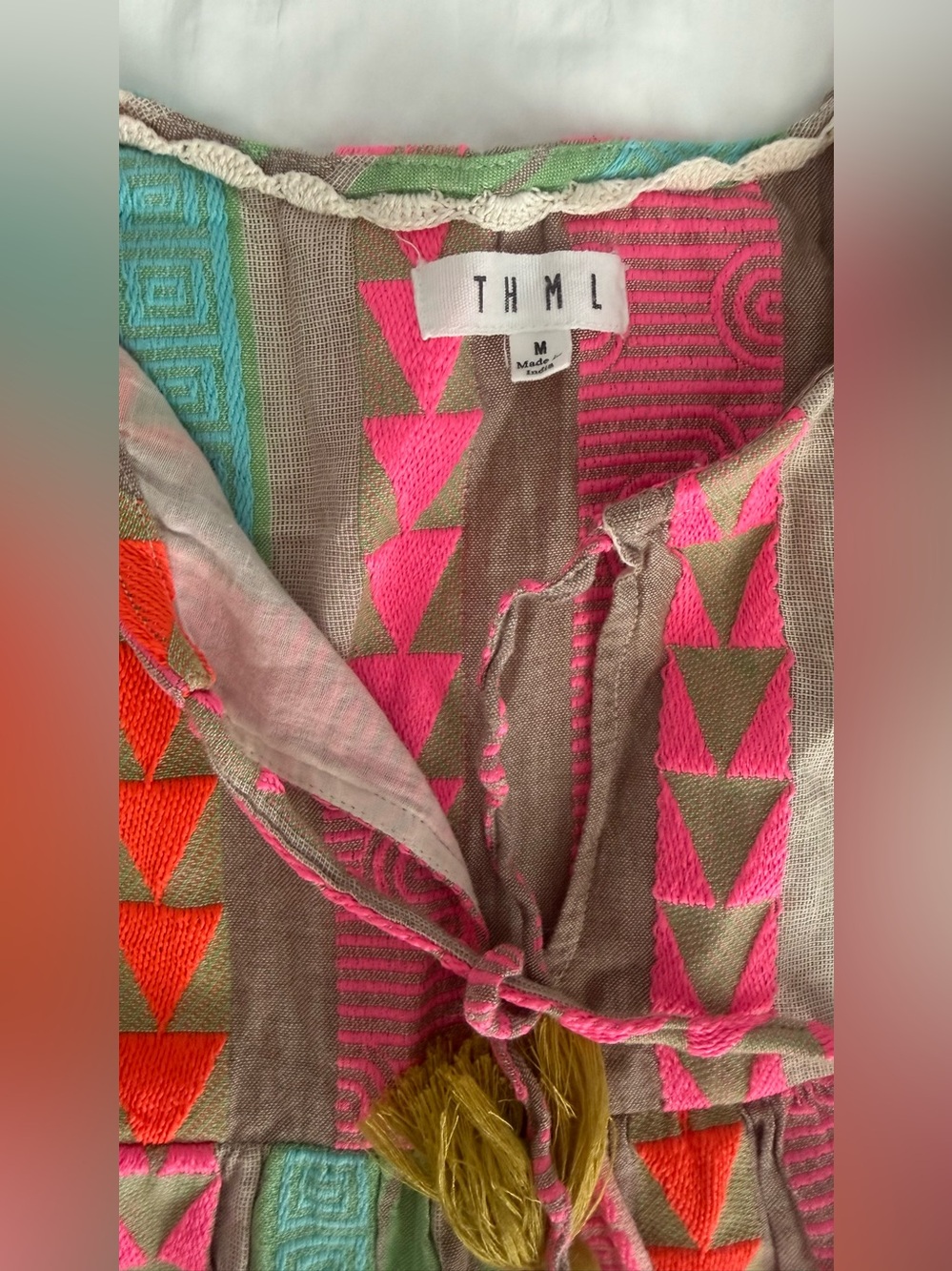 THML Colorblock Embroidered Maxi Skirt in Hot Pink, Tan & Aqua